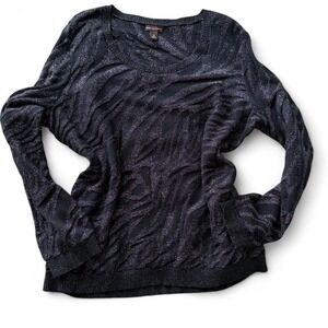 Black & Silver Metallic Zebra Print V Neck Sweater